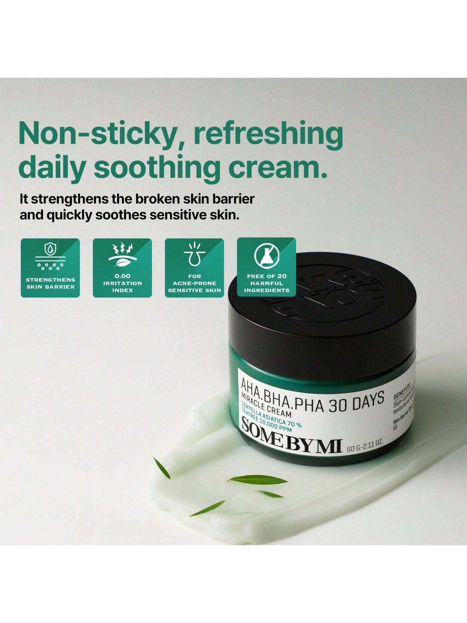 SOME BY MI AHA BHA PHA 30 Days Miracle Cream - 2.02oz, 60ml - Mild Exfoliating Salicylic Acid & Centella Face Moisturizer for All Skin Types - Daily Soothing & Clarifying Face Cream - Korean Skin Care - Image 2