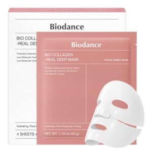 BIODANCE Bio-Collagen Real Deep Mask, Hydrating Overnight Hydrogel Face Mask, Pore Minimizing, Elasticity, Plumping, After Sun Care, Travel Essentials for Women, Korean Skin Care | 1.19oz(34g) x 4ea