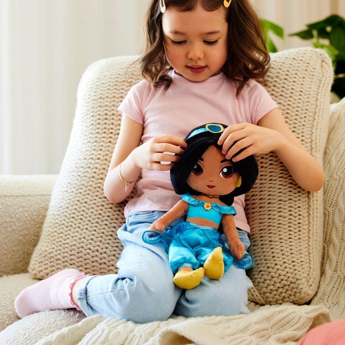 Disney Official Princess Plush Doll, Jasmine from Aladdin, Medium 14 Inches, Soft Plushy with Embroidered Features, Princess Toys for Girls, Disney Dolls, Stuffed Animals for Girls - Image 3