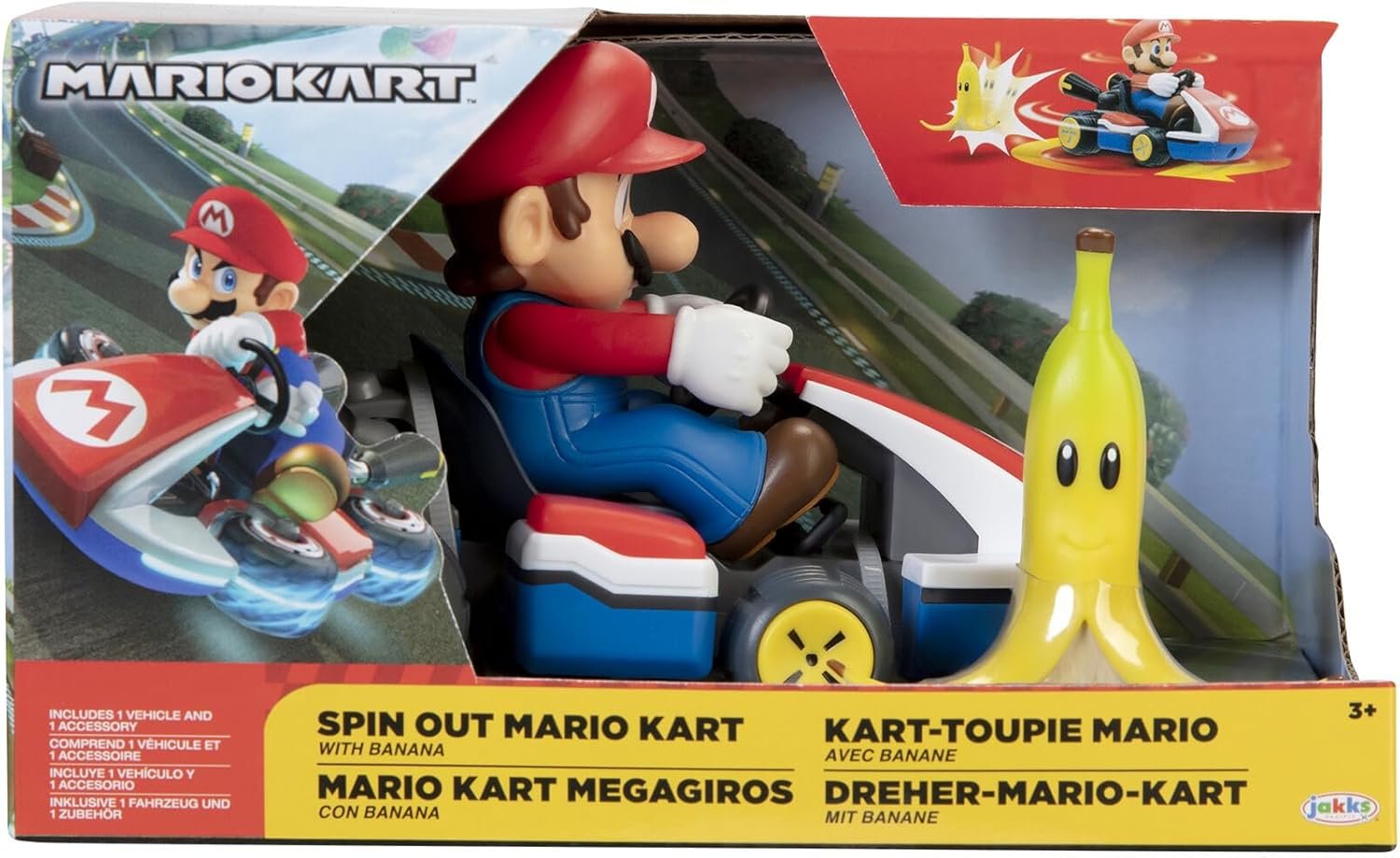 Super Mario Spin Out Mariokart Mario Racer Vehicle with 360 Spins, Wind Up and Go! Includes One 2.5” Mario Action Figure - Image 3