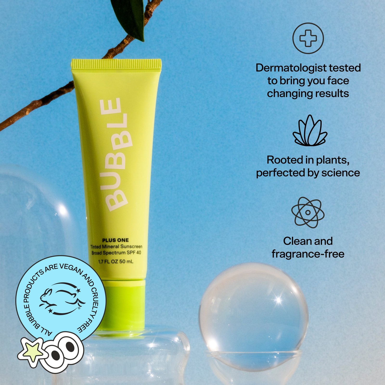 Bubble Skincare Plus One Tinted Daily Mineral Sunscreen Broad Spectrum SPF 40, 1.7 fl oz