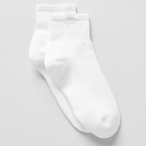 Alo Unisex Half-Crew Throwback Sock – White/Titanium